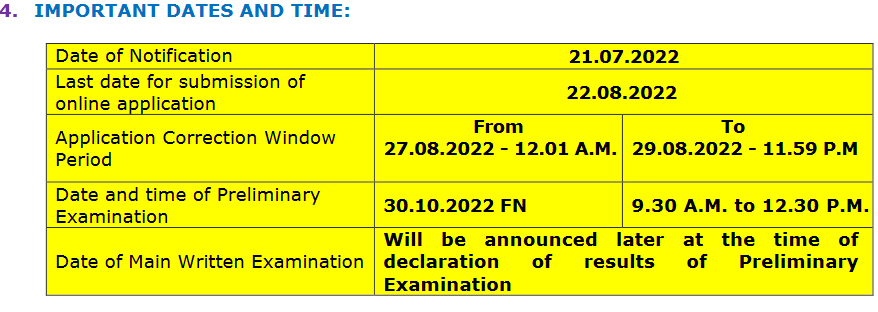 IMPORTANT DATES AND TIME